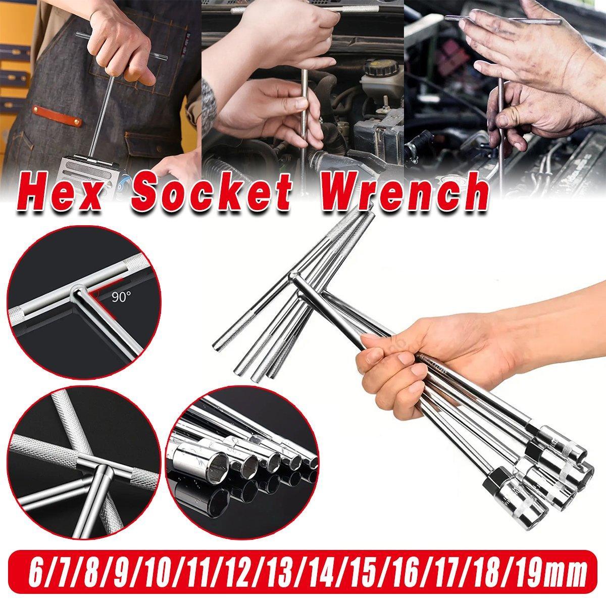6-19mm Steel T Shaped Hex Wrench Hand Tool Spanner Socket Adapter Repair - 13mm