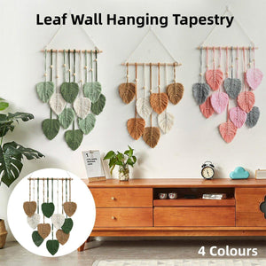 Handmade Braided Cotton Rope Leaves Wall Hanging Home Decoration Ornament - Brown