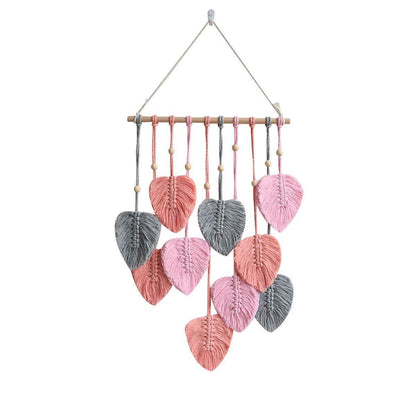 Handmade Braided Cotton Rope Leaves Wall Hanging Home Decoration Ornament - Brown