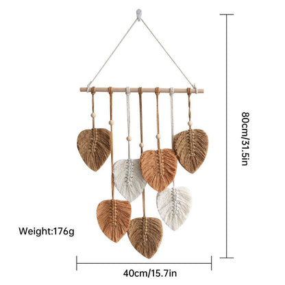 Handmade Braided Cotton Rope Leaves Wall Hanging Home Decoration Ornament - Green
