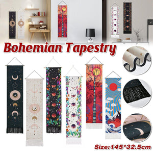 Bohemian Wall Hanging Tapestries Vintage Wall Decor Moon Phase Wall Art Decor - Flower-Black
