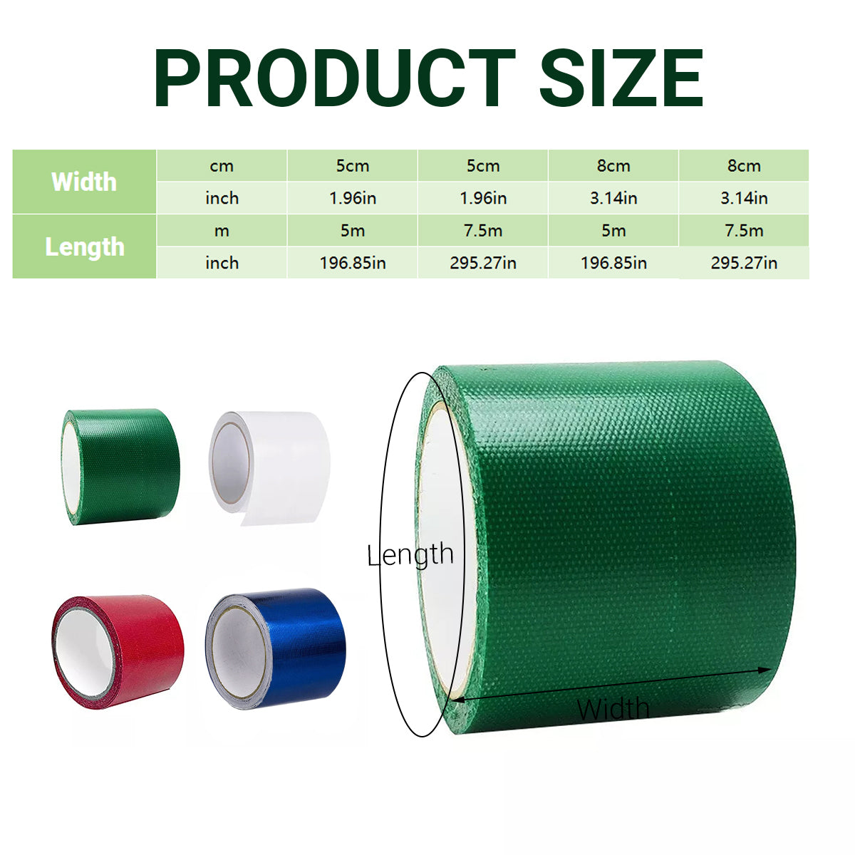 High Adhesive Tarpaulin Repair Tape Tent Awning Fix Patch Waterproof Universal - Green - 8cm x 5m