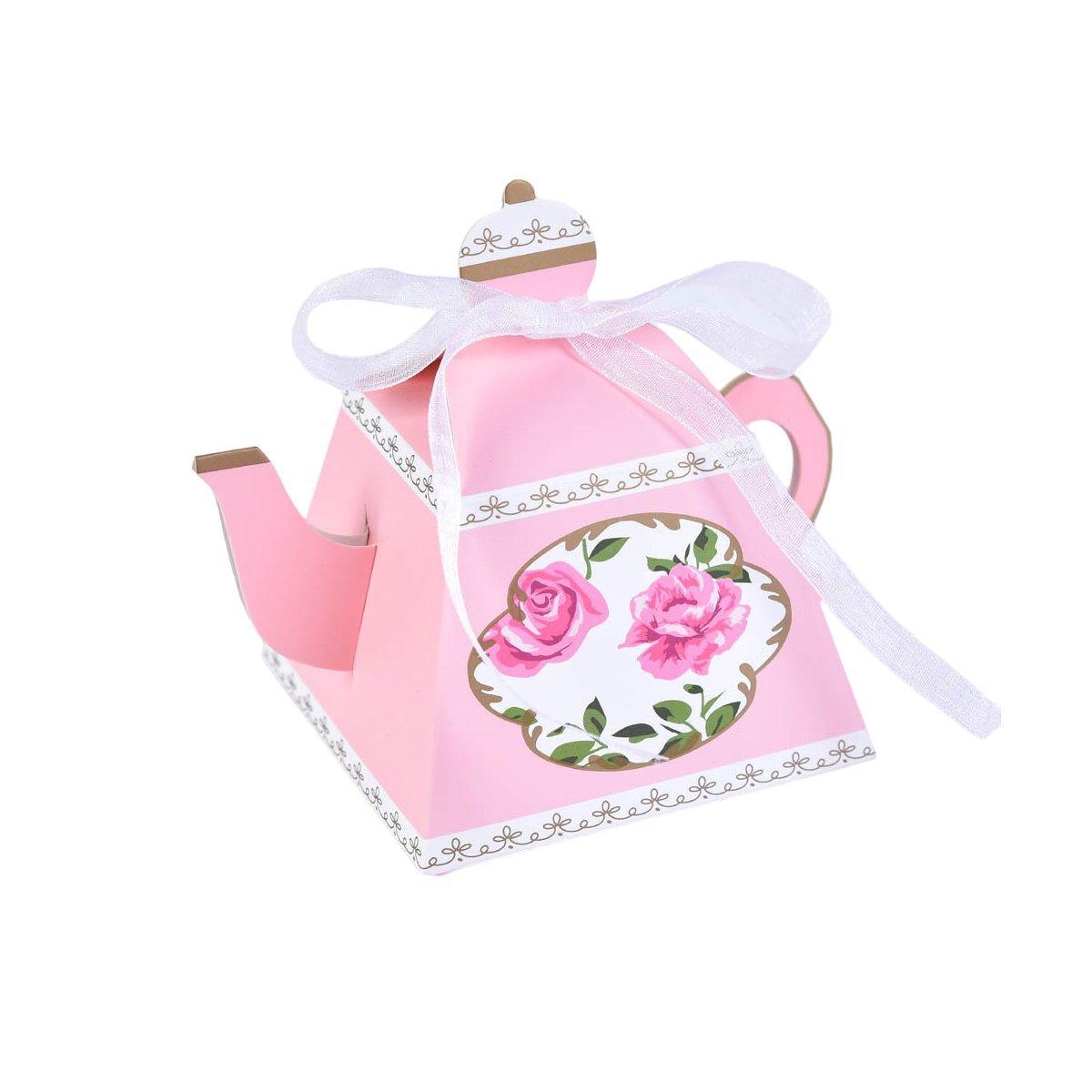 50Pcs Teapot Candy Boxes Wedding Favor Gift Packaging Tea Party Decorations - White