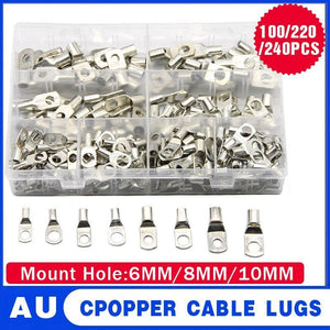 240Pcs 4WD Cable Lug Ring Battery Copper Tube Connector Kits Terminal Crimper - 100X SC6-SC25 Cable Lug Kits+Heat Shrink Tube