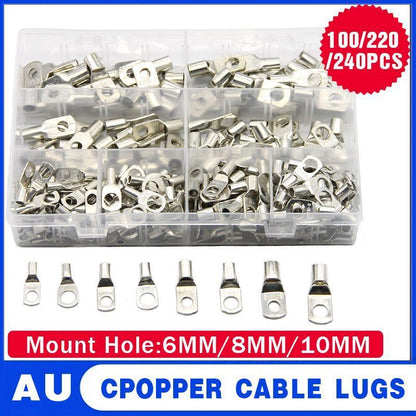 240Pcs 4WD Cable Lug Ring Battery Copper Tube Connector Kits Terminal Crimper - 100X SC6-SC25 Cable Lug Kits+Heat Shrink Tube