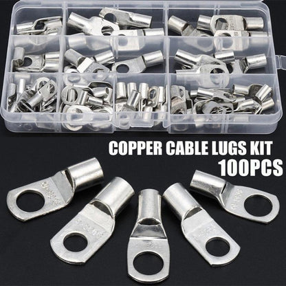 240Pcs 4WD Cable Lug Ring Battery Copper Tube Connector Kits Terminal Crimper - 100X SC6-SC25 Cable Lug Kits+Heat Shrink Tube