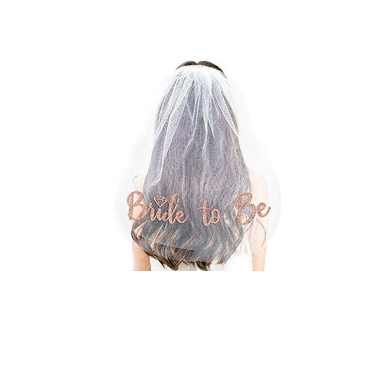 Bride To Be Hen Veil Sash Tiara Hens Night Bridal Shower Kitchen Tea Accessories - Rose Gold Tiara