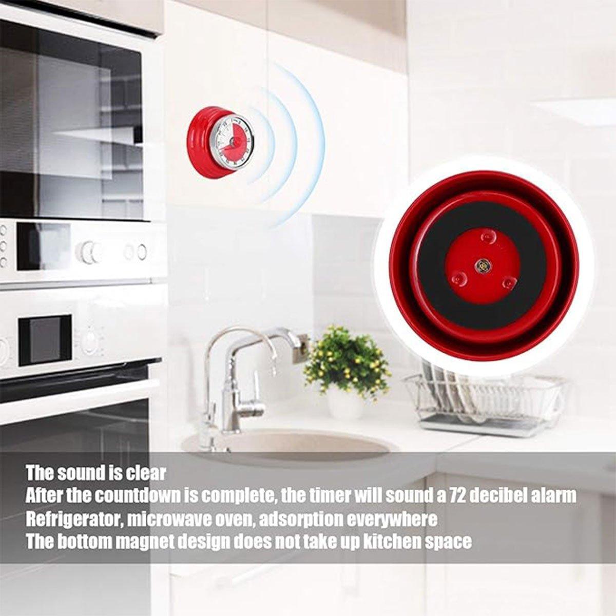 60 Minutes Visual Analog Timer Countdown Clock Time Management Kitchen Tool - Red