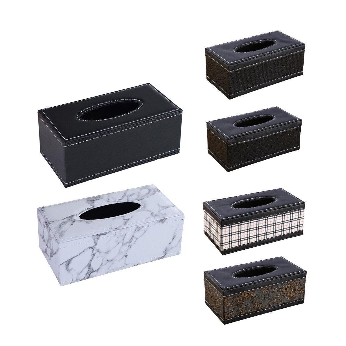 High - End PU Leather Tissue Box Holder for Hotel Home Office Decor Elegant Design - Black Woven Pattern - Factory Direct Shop