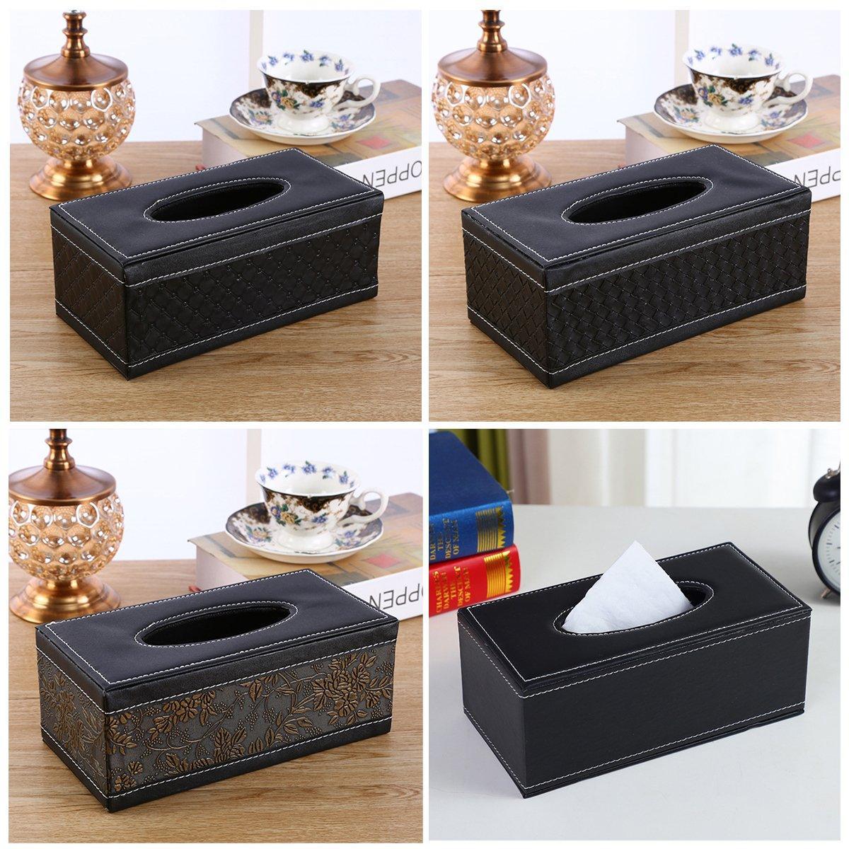 High - End PU Leather Tissue Box Holder for Hotel Home Office Decor Elegant Design - Black Woven Pattern - Factory Direct Shop