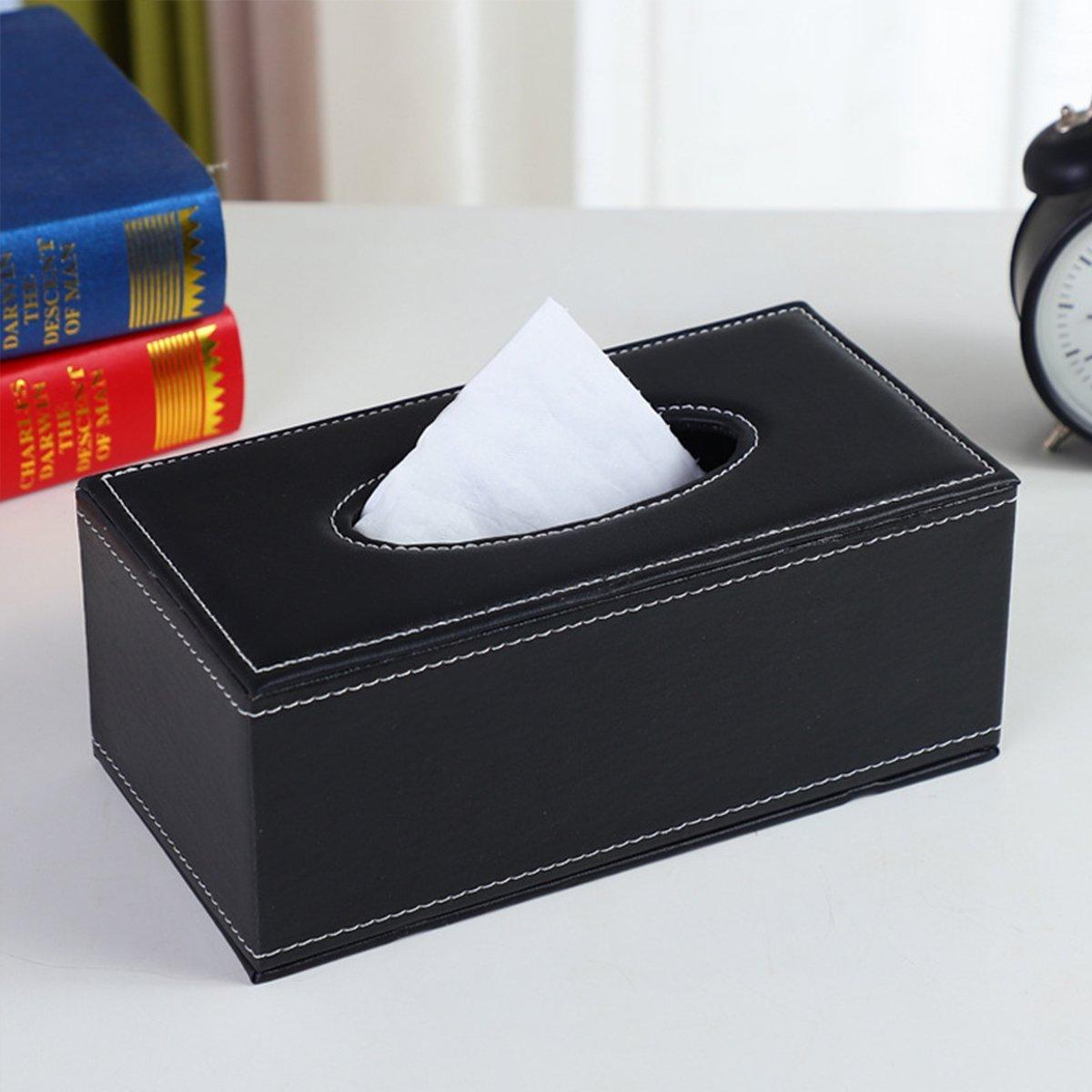 High - End PU Leather Tissue Box Holder for Hotel Home Office Decor Elegant Design - Black Woven Pattern - Factory Direct Shop