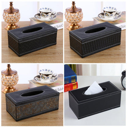 High - End PU Leather Tissue Box Holder for Hotel Home Office Decor Elegant Design - Black Buttons - Factory Direct Shop
