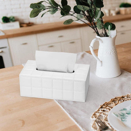 Leather Tissue Box Holder Rectangular Tissue Dispenser for Living Room Home - White