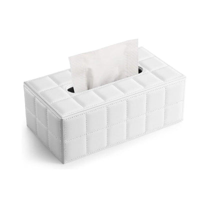 Leather Tissue Box Holder Rectangular Tissue Dispenser for Living Room Home - White