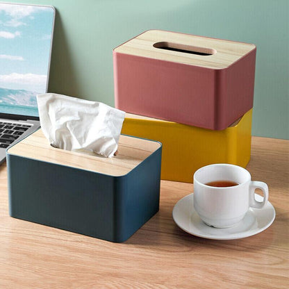Wooden Lid Tissue Storage Box Dispenser for Napkins Desk Paper Holder Organiser - Blue - Factory Direct Shop