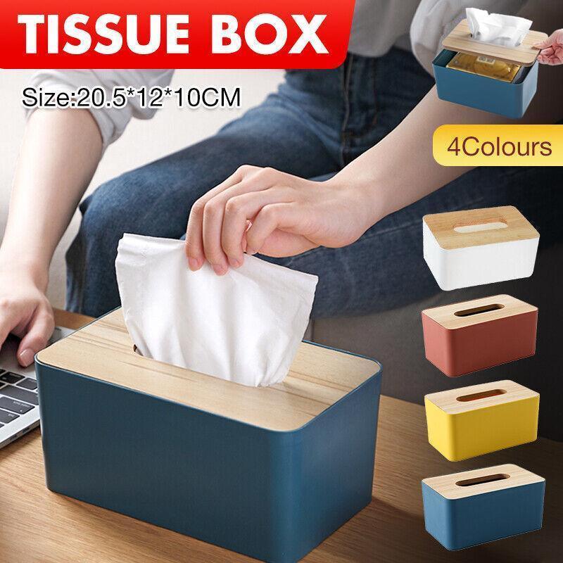 Wooden Lid Tissue Storage Box Dispenser for Napkins Desk Paper Holder Organiser - Pink - Factory Direct Shop
