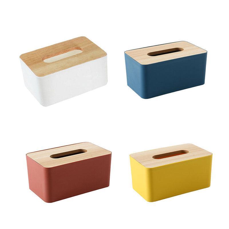 Wooden Lid Tissue Storage Box Dispenser for Napkins Desk Paper Holder Organiser - Pink - Factory Direct Shop