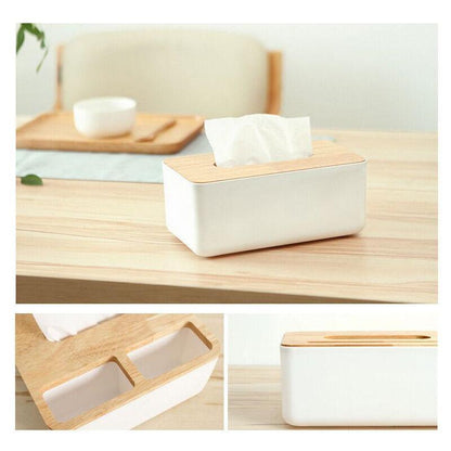 Wooden Lid Tissue Storage Box Dispenser for Napkins Desk Paper Holder Organiser - Pink - Factory Direct Shop