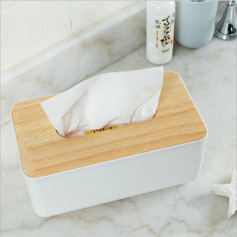 Wooden Lid Tissue Storage Box Dispenser for Napkins Desk Paper Holder Organiser - White - Factory Direct Shop