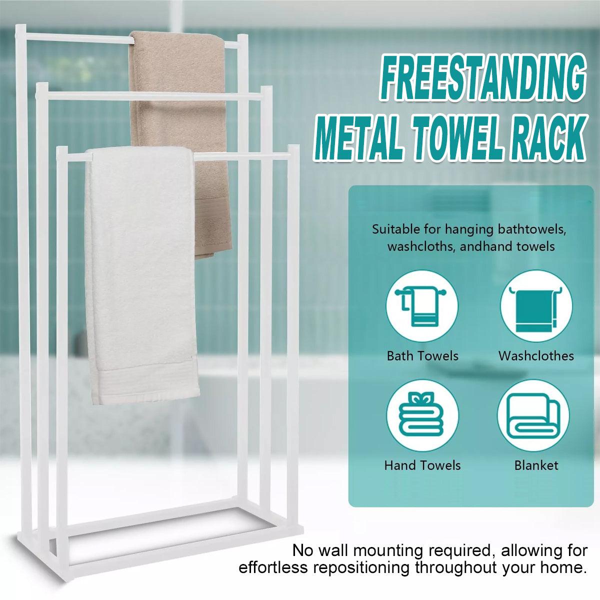 3 Tier Metal Towel Rack Freestanding 3 Bars Drying Shelf Holder Stand Organizer