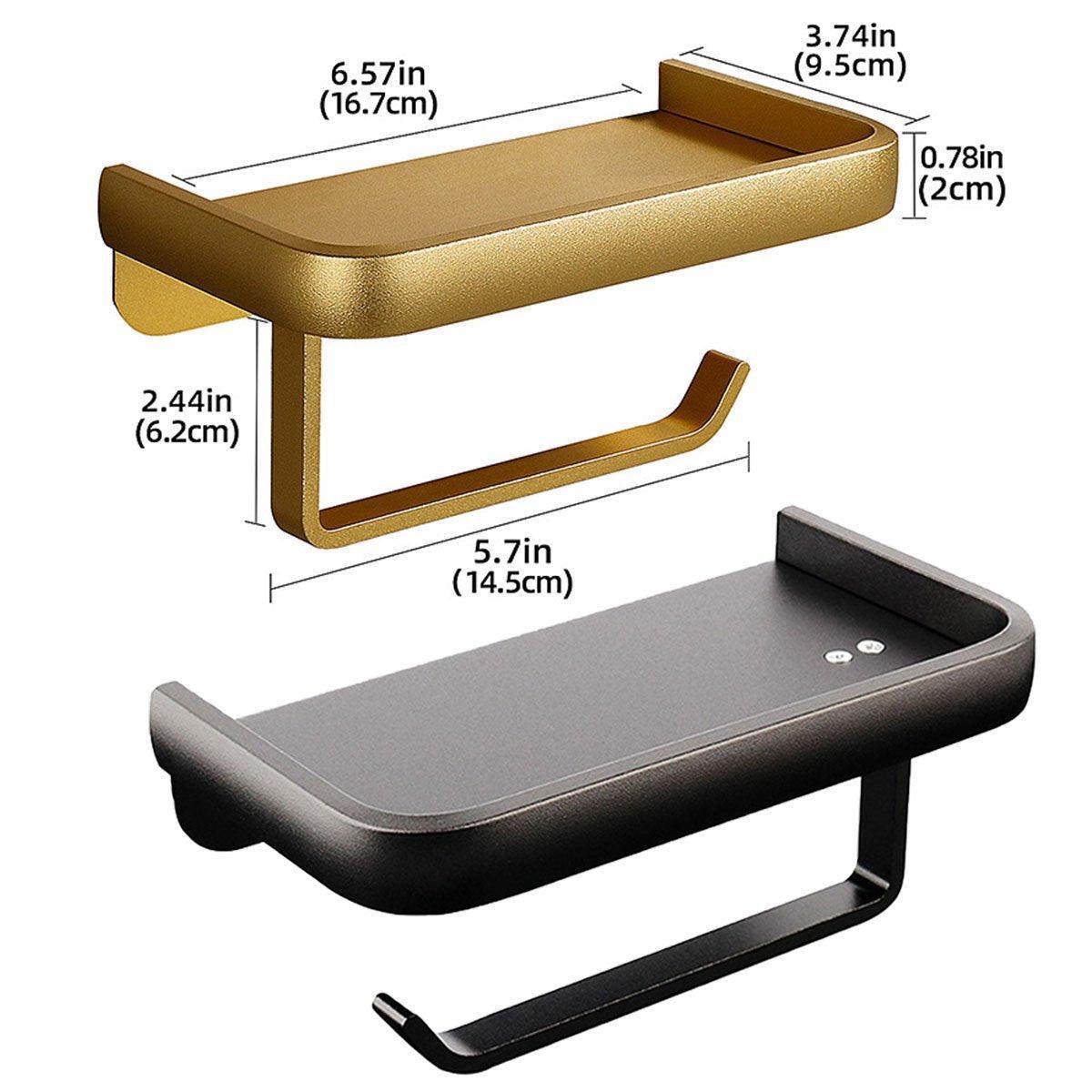 Wall Mounted Aluminum Toilet Paper Holder Non - perforated Tissue Cell Phone Shelf - Black - Factory Direct Shop