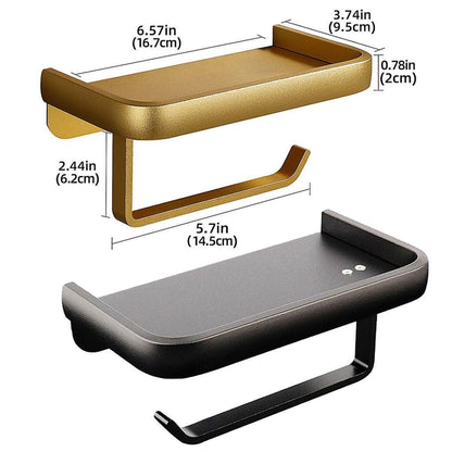 Wall Mounted Aluminum Toilet Paper Holder Non - perforated Tissue Cell Phone Shelf - Black - Factory Direct Shop