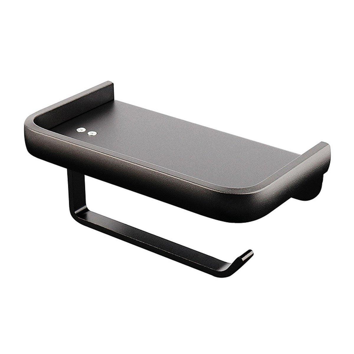Wall Mounted Aluminum Toilet Paper Holder Non - perforated Tissue Cell Phone Shelf - Black - Factory Direct Shop