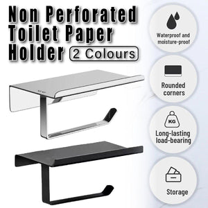 304 Stainless Steel Toilet Paper Holder Non-perforated Roll with Phone Rack - Silver