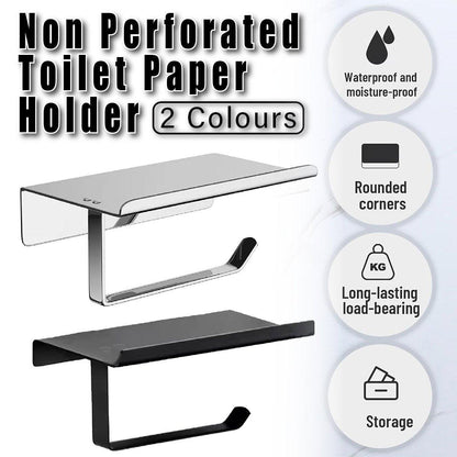 304 Stainless Steel Toilet Paper Holder Non-perforated Roll with Phone Rack - Silver
