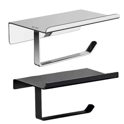 304 Stainless Steel Toilet Paper Holder Non-perforated Roll with Phone Rack - Silver