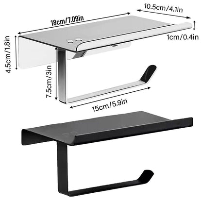 304 Stainless Steel Toilet Paper Holder Non-perforated Roll with Phone Rack - Silver