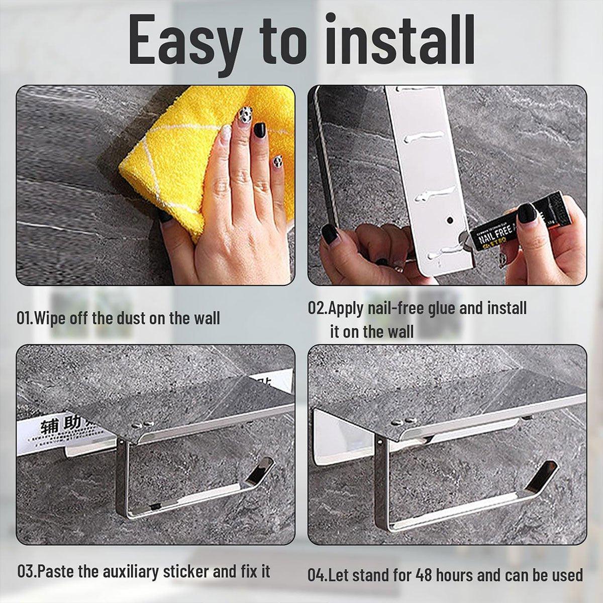 304 Stainless Steel Toilet Paper Holder Non-perforated Roll with Phone Rack - Silver