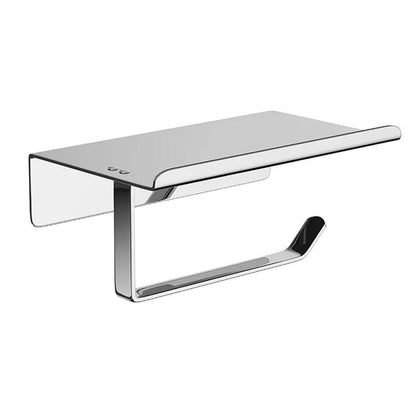 304 Stainless Steel Toilet Paper Holder Non-perforated Roll with Phone Rack - Silver