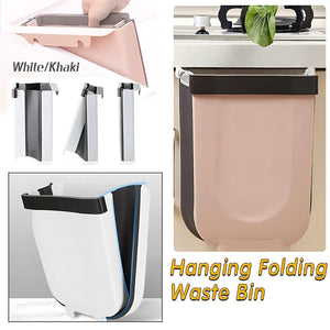 9L Hanging  Bin Wall Mounted Folding Waste Bin Kitchen Dining Cabinet Trash Can - Khaki