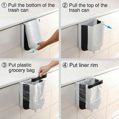 9L Hanging  Bin Wall Mounted Folding Waste Bin Kitchen Dining Cabinet Trash Can - Khaki