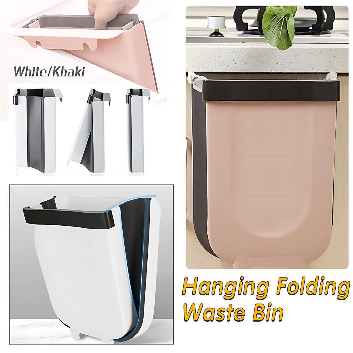 9L Hanging  Bin Wall Mounted Folding Waste Bin Kitchen Dining Cabinet Trash Can - White