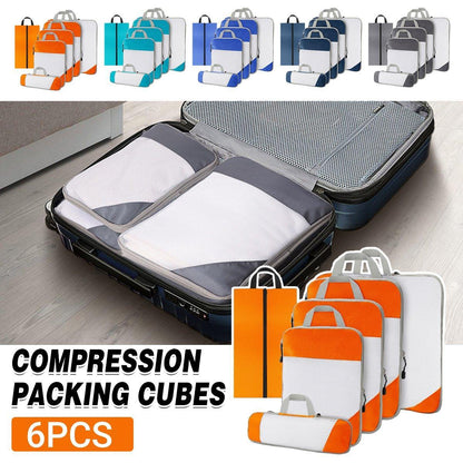 6pcs Mesh Visible Travel Storage Set Waterproof Nylon Compressible Storage Bags - Blue
