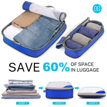 6pcs Mesh Visible Travel Storage Set Waterproof Nylon Compressible Storage Bags - Blue