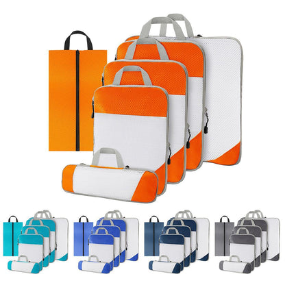 6pcs Mesh Visible Travel Storage Set Waterproof Nylon Compressible Storage Bags - Navy Blue