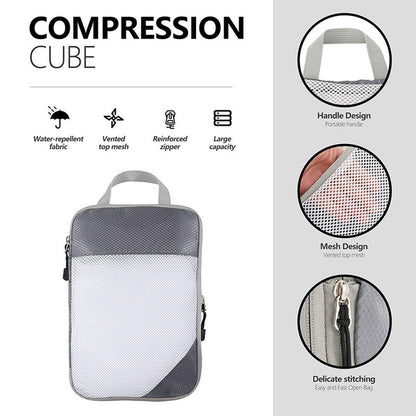 6pcs Mesh Visible Travel Storage Set Waterproof Nylon Compressible Storage Bags - Grey