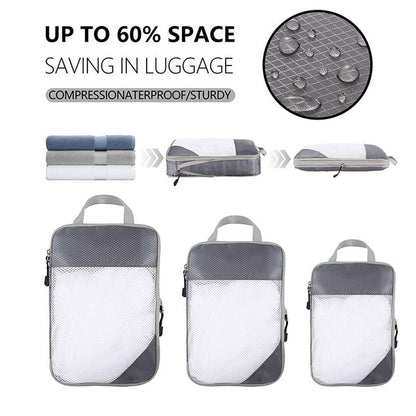 6pcs Mesh Visible Travel Storage Set Waterproof Nylon Compressible Storage Bags - Grey