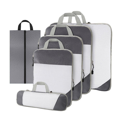 6pcs Mesh Visible Travel Storage Set Waterproof Nylon Compressible Storage Bags - Sky Blue