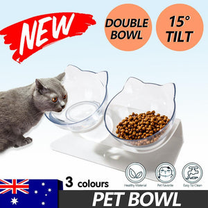 Double Cat Bowl Pet Bowls Stand Dog Elevated Feeder Food Water Raised Lifted Au - Transparency+Transparency