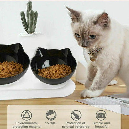 Double Cat Bowl Pet Bowls Stand Dog Elevated Feeder Food Water Raised Lifted Au - Transparency+Transparency