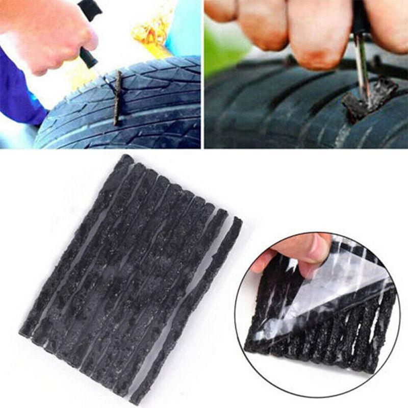 Collage of Tyre Repair Plugs patches being applied to a tire with close-up details.