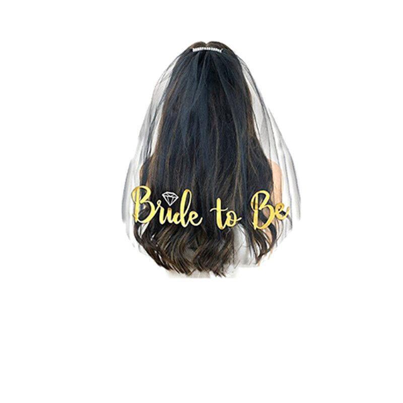Bride To Be Hen Veil Sash Tiara Hens Night Bridal Shower Kitchen Tea Accessories - Black/Gold Veil