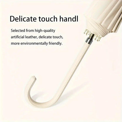 Large 16 Bone Automatic Umbrella Unisex Long Handle Dual Use Rain Sun Umbrella - Beige