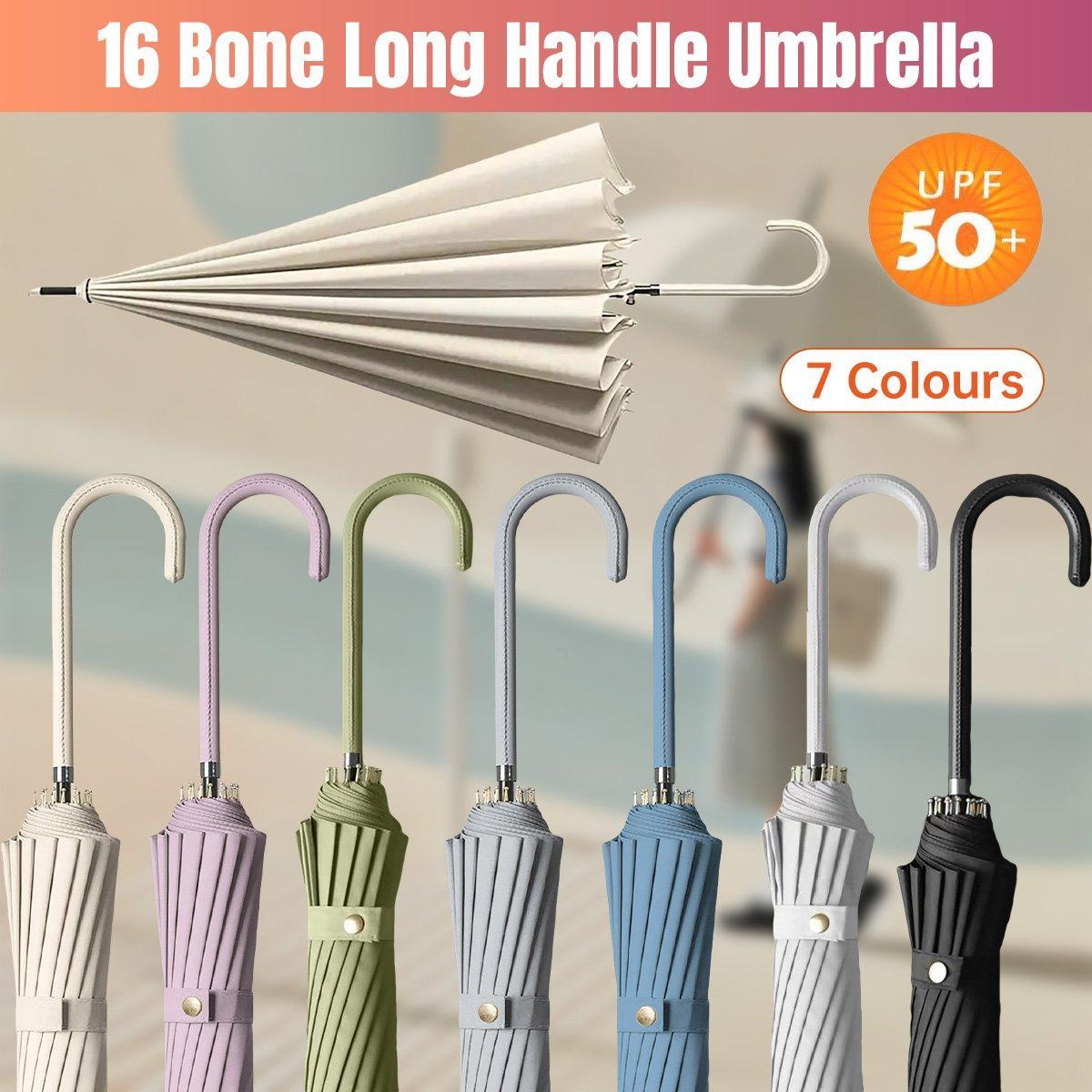 Large 16 Bone Automatic Umbrella Unisex Long Handle Dual Use Rain Sun Umbrella - Green
