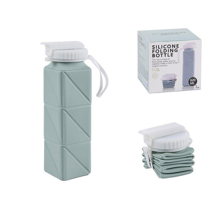 620ml Silicone Folding Water Bottle Food Grade Outdoor Sports Kettle High Temp - Blue