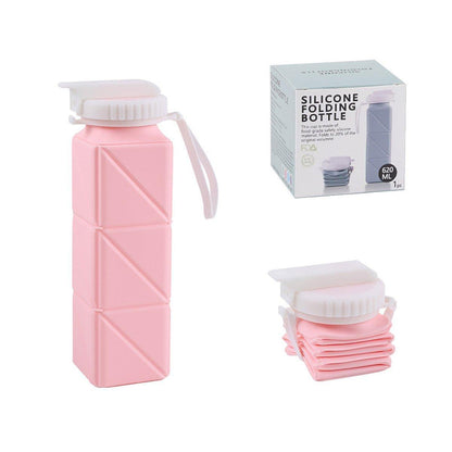 620ml Silicone Folding Water Bottle Food Grade Outdoor Sports Kettle High Temp - Green